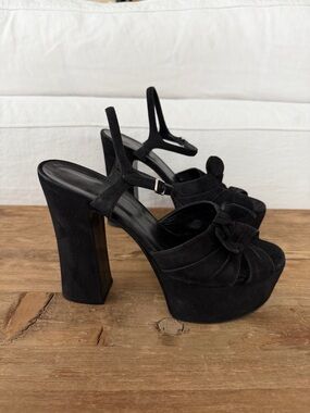 SAINT LAURENT Women's Black Suede Platform Heels with Ankle Strap